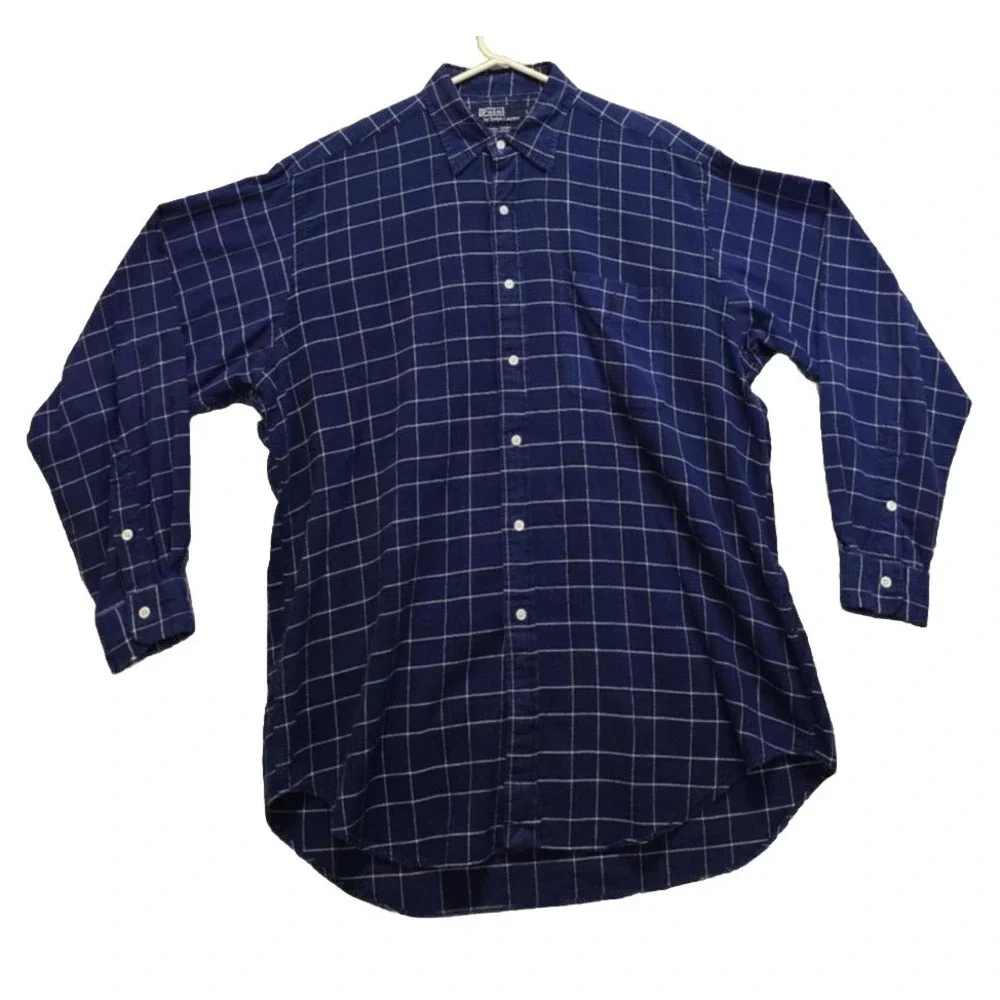 Polo Ralph Lauren Shirt Mens Large Lowell Sport Blue Plaid Long Sleeve Button Up